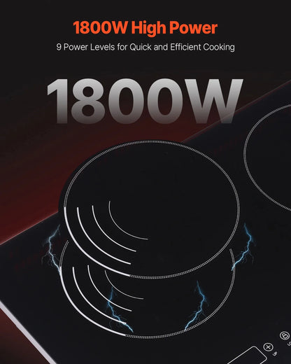 KFFKFF Induction Stove, 1800W Electric Countertop 2 Burner, Electric Cooktop with Touch Controls, Integrated Induction Stove with 9 Energy Levels, Safety Feature for Kids, Timer Function, Glass Top