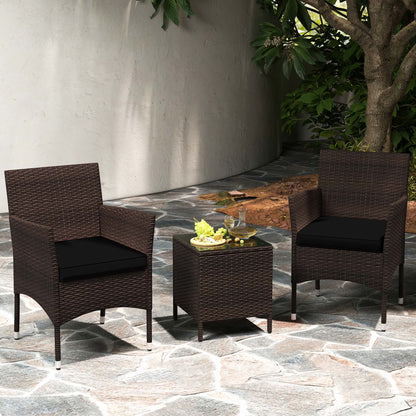 Costway 3 PCS Outdoor Conversation Set with Cushioned Seat & Tempered Glass Tabletop Beige