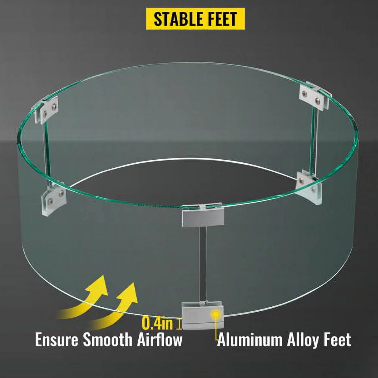 VEVOR Fire Pit Wind Guard, 17 x 17 x 6 inch Glass Flame Guard, Round Glass Shield, 1/4-Inch Thick Fire Table, Clear Tempered Glass Flame Guard, Steady Feet Tree Pit Guard for Propane, Gas, Outdoor