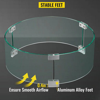 VEVOR Fire Pit Wind Guard, 17 x 17 x 6 inch Glass Flame Guard, Round Glass Shield, 1/4-Inch Thick Fire Table, Clear Tempered Glass Flame Guard, Steady Feet Tree Pit Guard for Propane, Gas, Outdoor