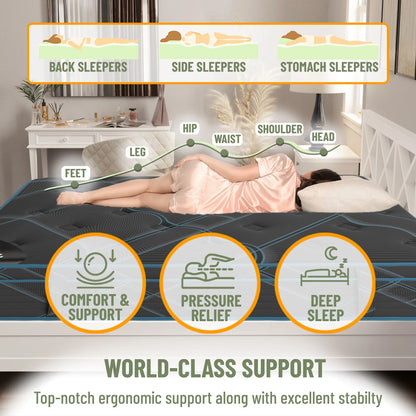 Ottomanson Twin 13" Eurotop Hybrid Mattress, Medium-Firm Memory Foam, Fiberglass-Free, Bed in a Box