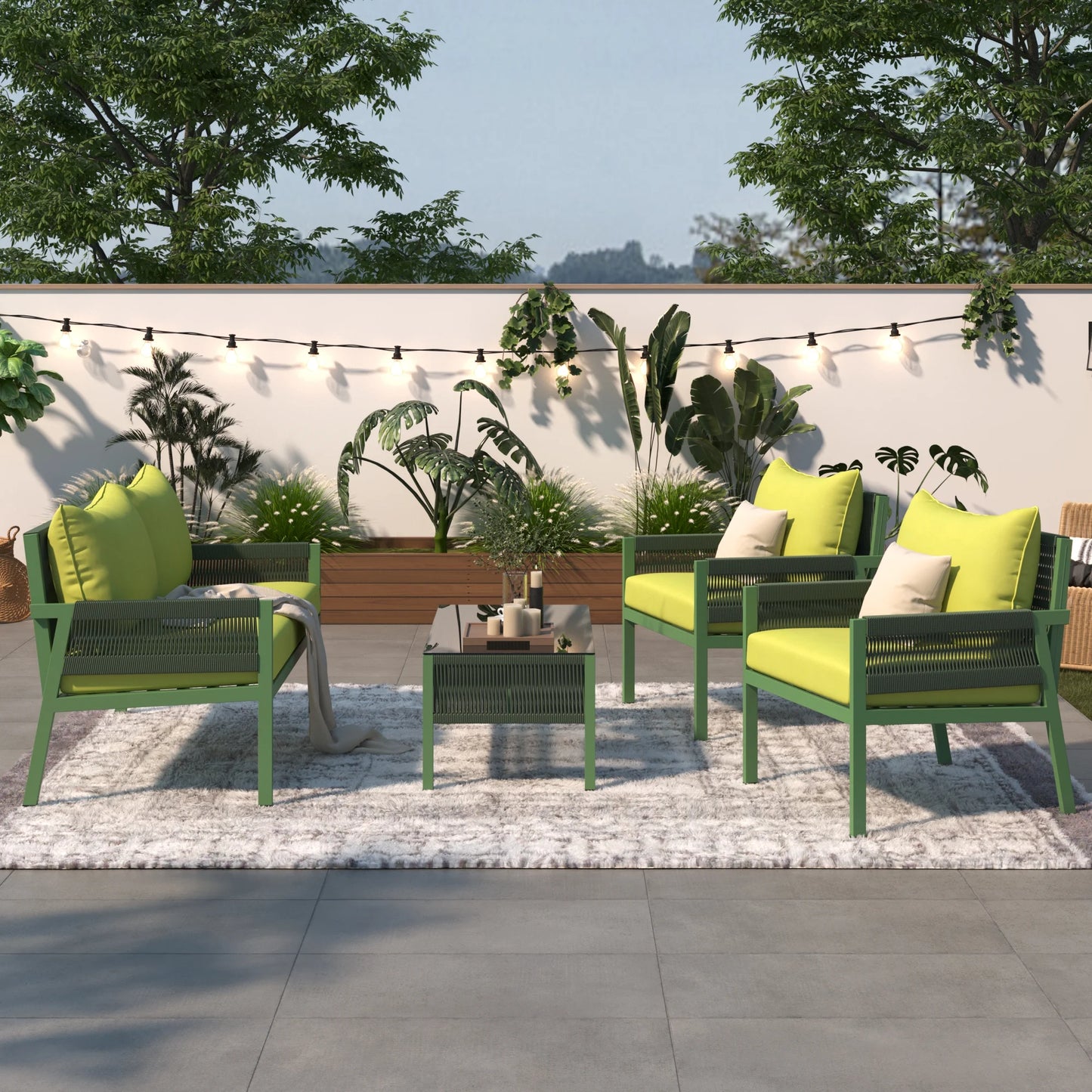 Segmart Wicker Patio Furniture Sets, 4-Piece Rope Patio Furniture Set with Tempered Glass Table, Outdoor Deep Seating Conversation Set with Thick Cushions for Backyard, Porch, Balcony