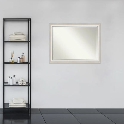 Amanti Art Wall Mounted Framed Vanity Mirror, Glass Size 40x30, Trio White Wash Silver