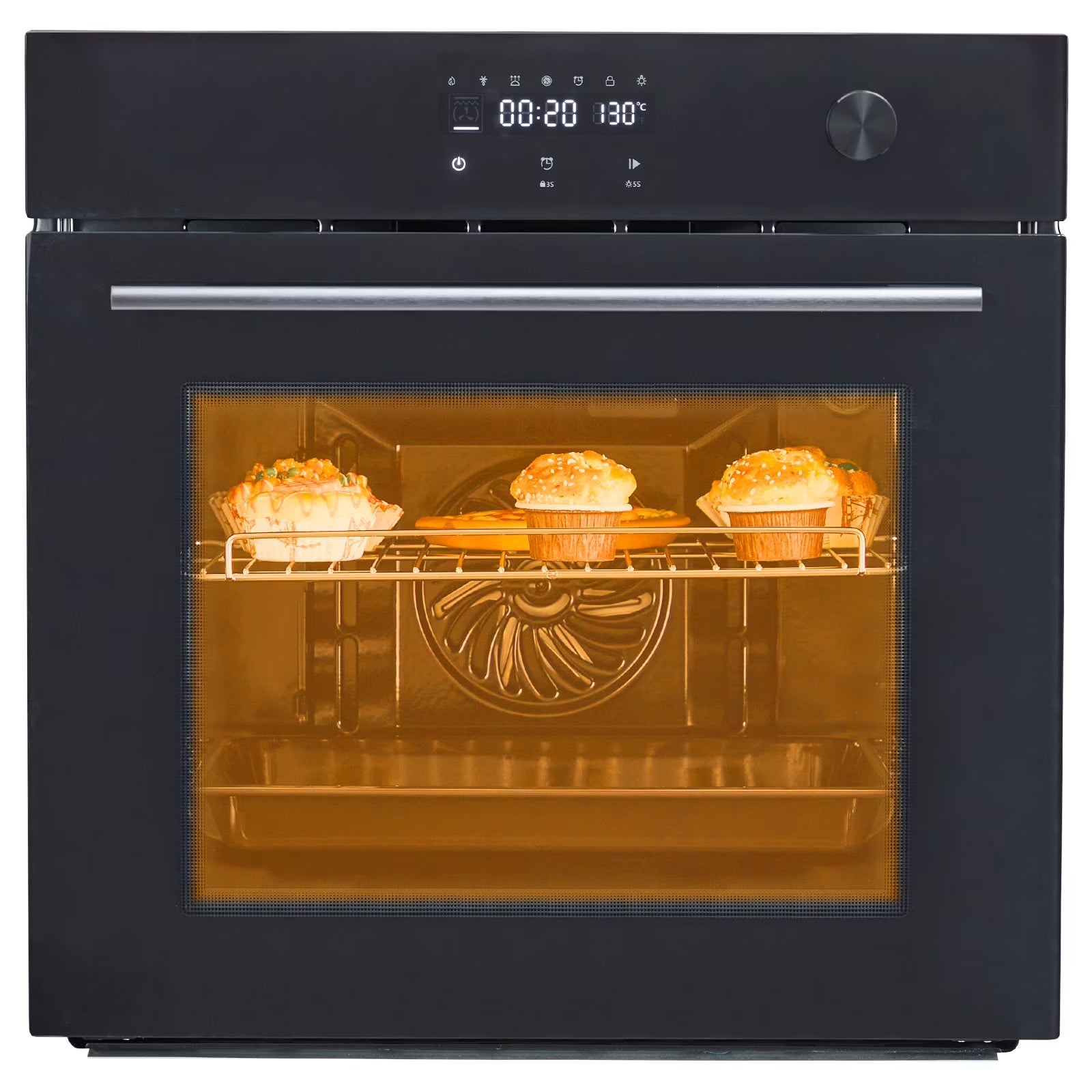 Single Wall Oven 24" Built-In Electric Ovens, 66L Capacity, 3000W, 8 Baking Modes, 3D Surround Heating With Double-Layered Glass Door, Touch Control