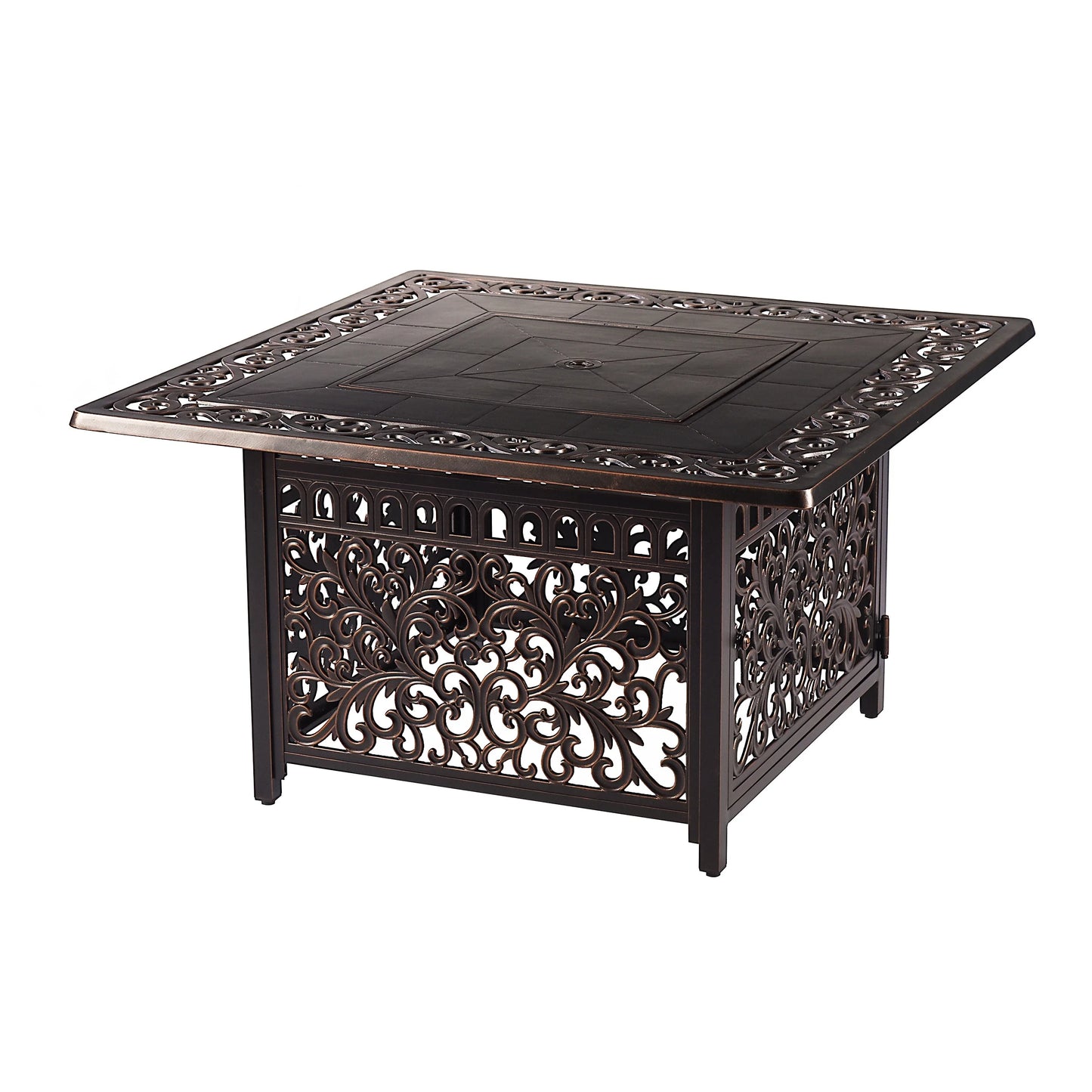 Oakland Living Square 42 in. x 42 in. Aluminum Propane Fire Pit Table with Glass Beads, Two Covers, Lid, 57,000 BTUs - N/A Grey