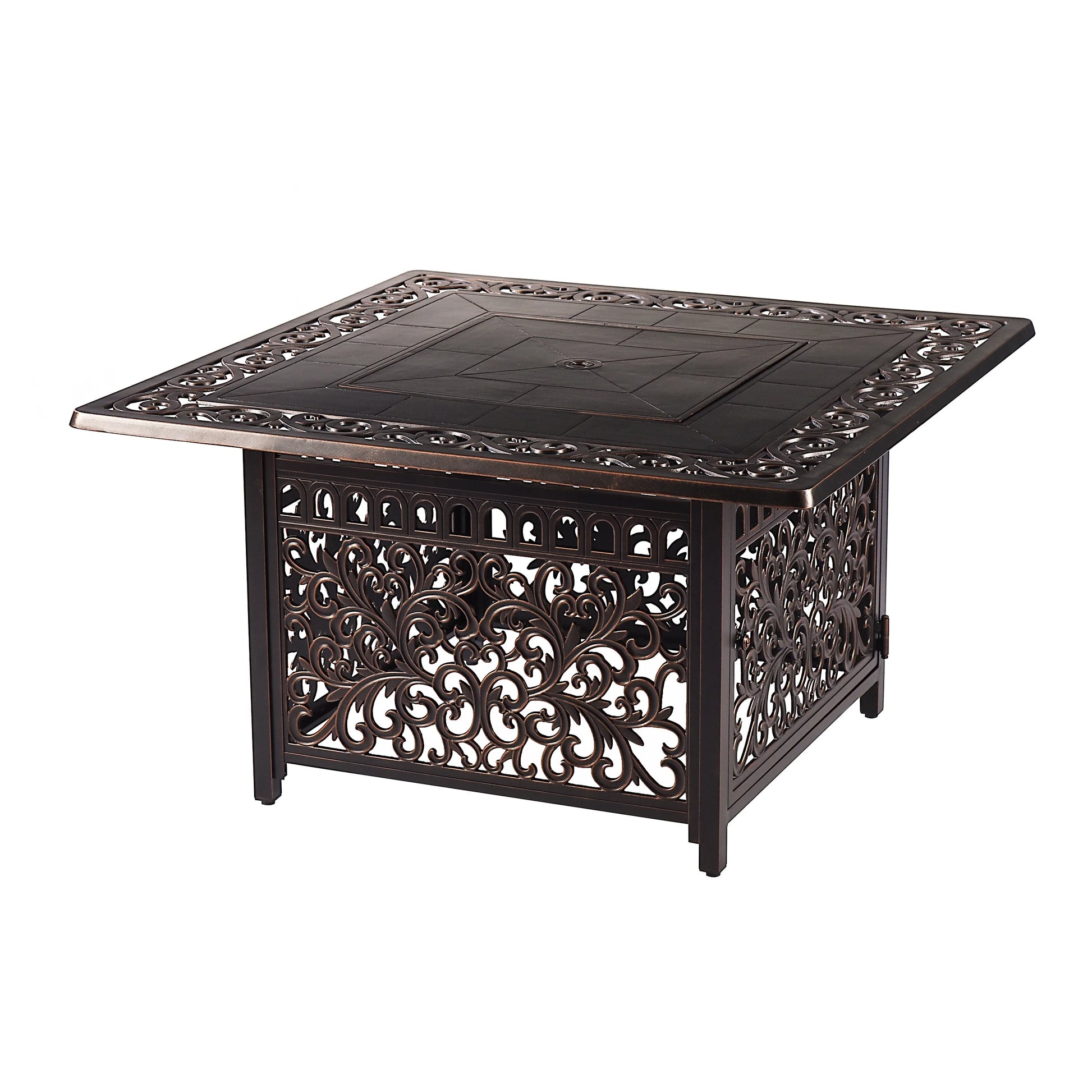 Oakland Living Square 42 in. x 42 in. Aluminum Propane Fire Pit Table with Glass Beads, Two Covers, Lid, 57,000 BTUs - N/A Grey