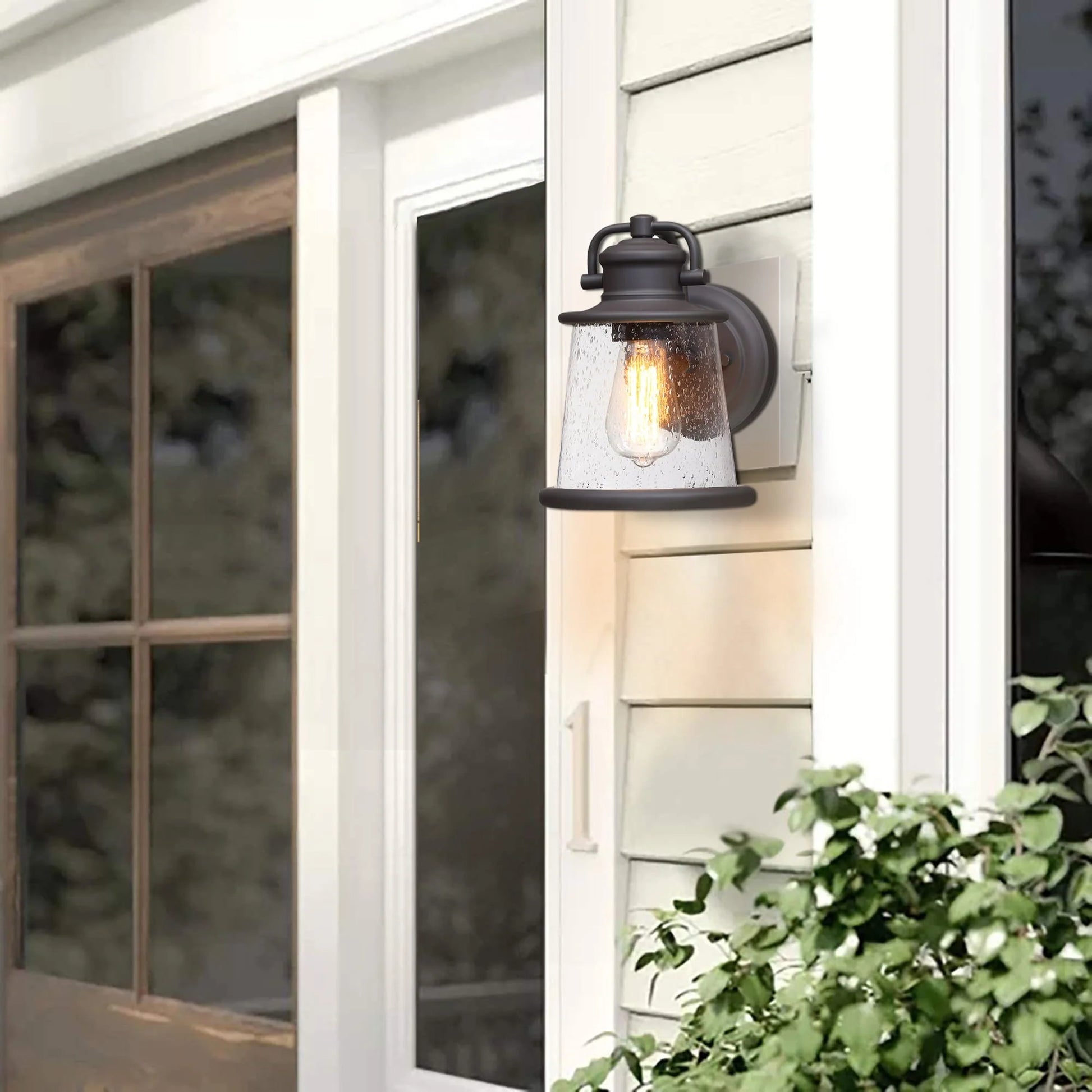 Dark Bronze Outdoor Light Fixture Wall Mount for Porch, House, Doorway, Hallway, Exterior with Seeded Glass Shade