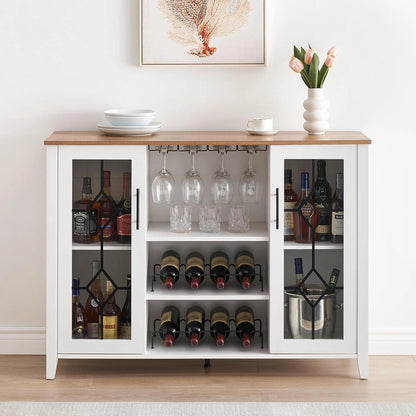 FOLDLIFE Wine Bar Cabinet with LED Lights, Liquor Cabinet Bar with Storage Cabinet, Coffee Cabinet with Bottles and Glass Rack, Buffet Sideboard with Storage Cabinet& Drawers,Dark Grey