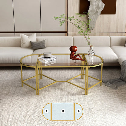 Homy Casa Glass Gold Coffee Table 2-Piece Table Set, Round Glass Nesting Table with Gold Frame for Living Room