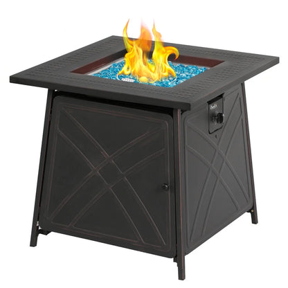 BALI OUTDOORS 28"Outdoor Propane Fire Pit Gas Table Square Fireplace Blue Glass