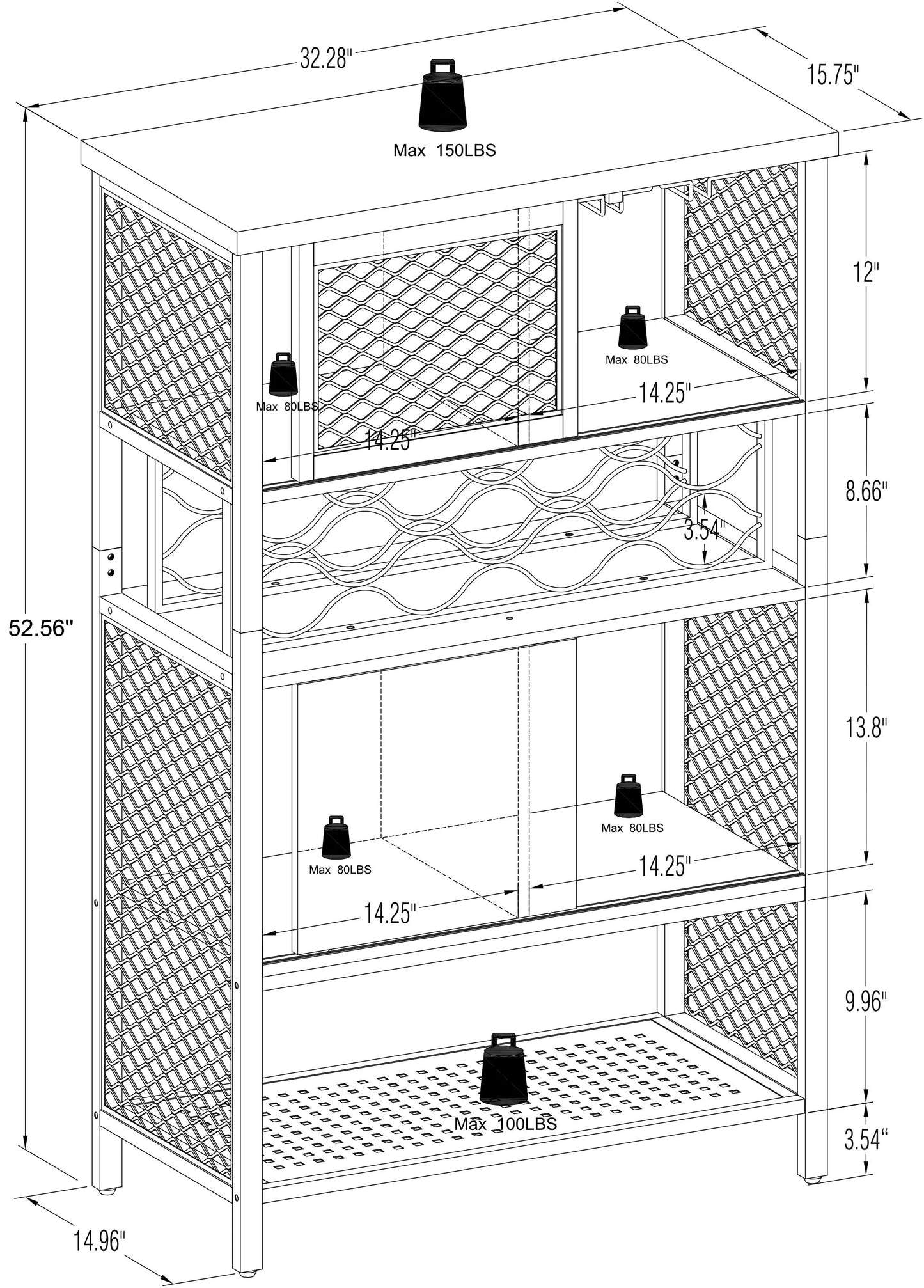 Industrial Bar Cabinet with Wine Rack, Rustic Wine Cabinet for Liquor and Glasses, Farmhouse Coffee Bar Cabinet with Storage, Rustic Buffet and Sideboard for Dining Room, Living Room, Kitchen, L0153