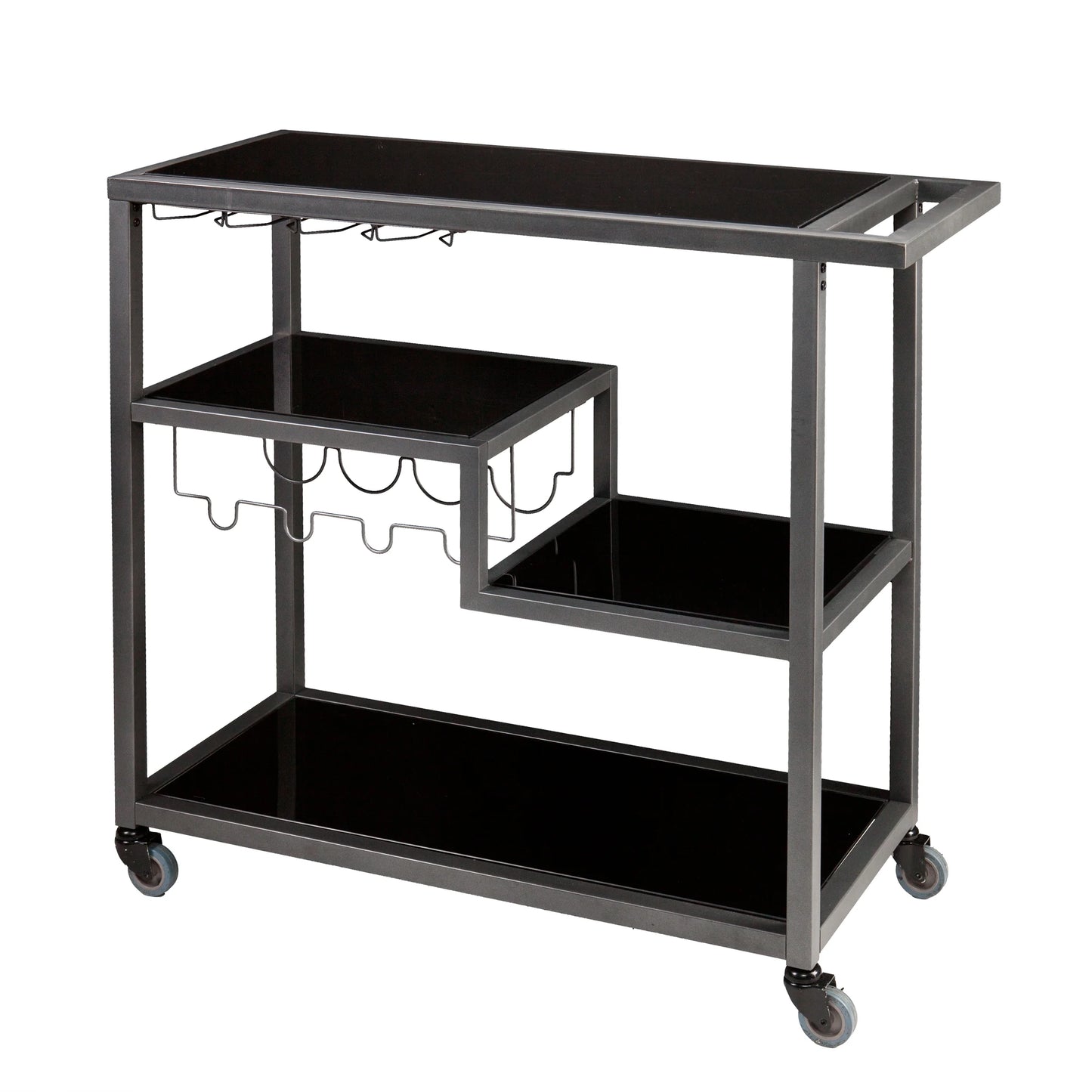 Holly & Martin Zephs indoor Bar Cart - Gunmetal Gray with Black Glass 40 x 37.5