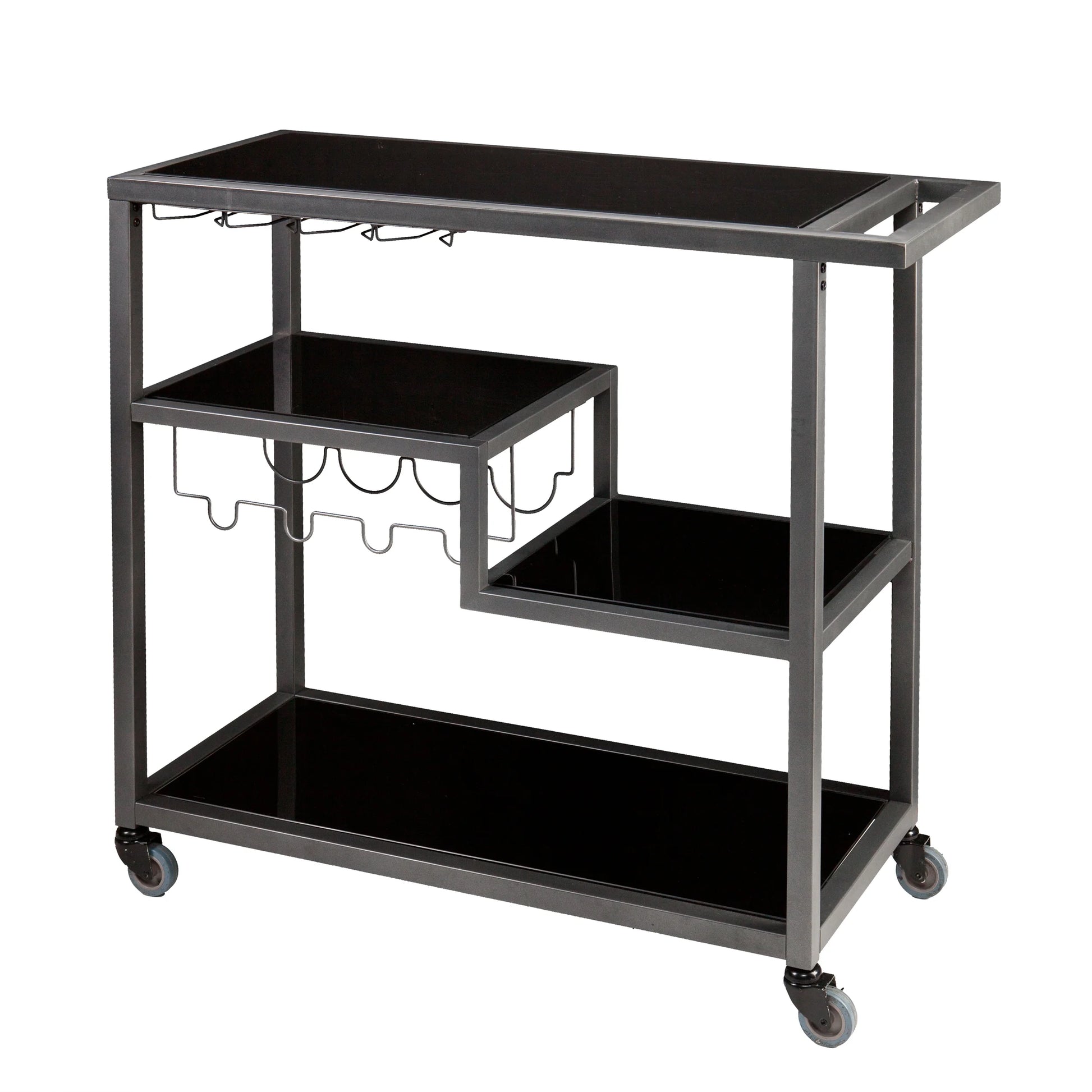 Holly & Martin Zephs indoor Bar Cart - Gunmetal Gray with Black Glass 40 x 37.5
