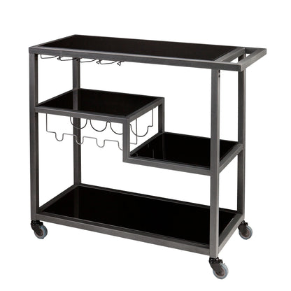 Holly & Martin Zephs indoor Bar Cart - Gunmetal Gray with Black Glass 40 x 37.5