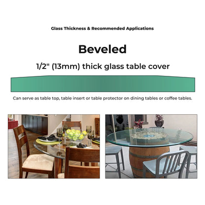 Fab Glass and Mirror Round 0.5-Inch Thick Beveled Polish Tempered Glass Table Top