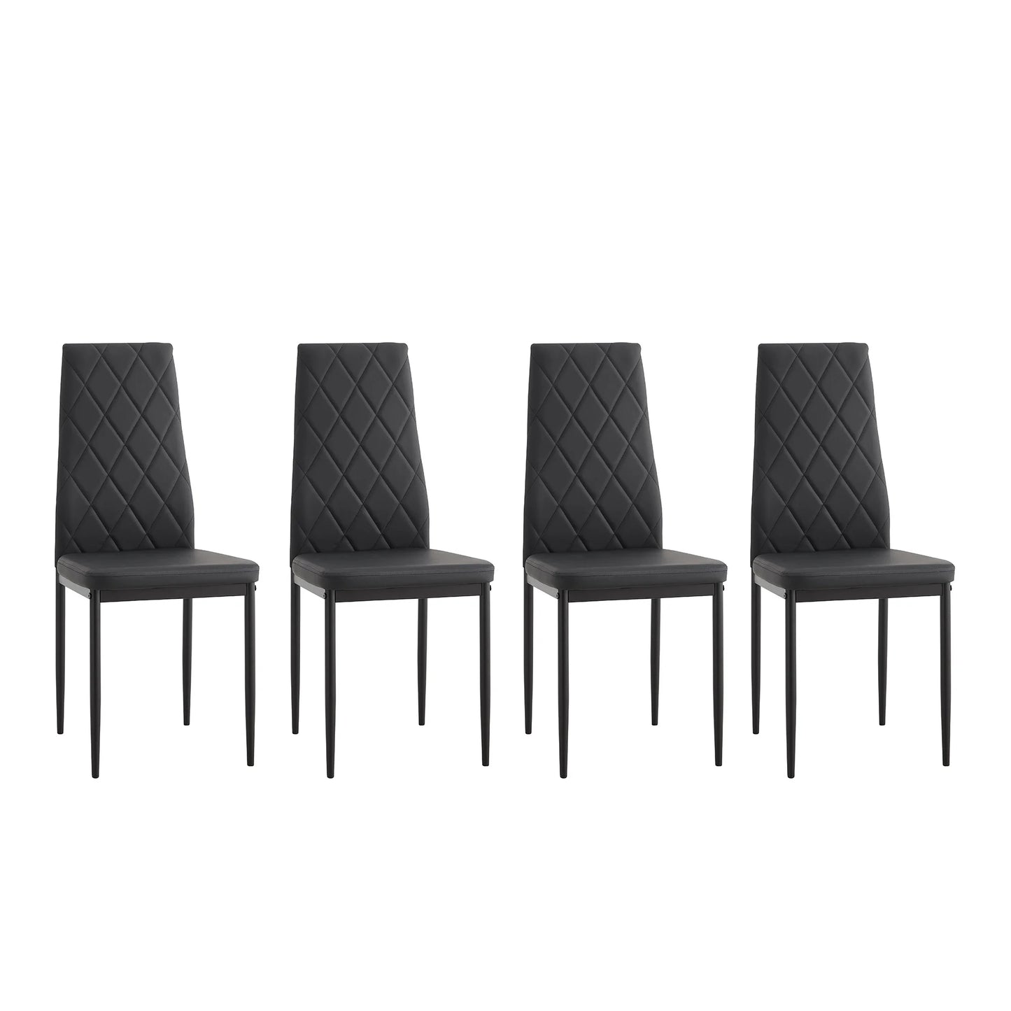 Aukfa 5-Piece Dining Table Set for Dining Room, Kitchen, Dinette, w/Glass Tabletop, 4 Faux Leather Metal Frame Chairs - Black