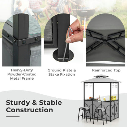 Spaco 3-Piece Patio Bar Set with A Heat-Resistant Tempered Glass Top, Grill Gazebo & 2 Bar Stools with Tempered Glass Bar Table, Bar Set for Outdoor, Brown
