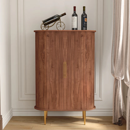 HLR Coffee Bar Cabinet with Tambour Door: Wine Rack, Glass Holder, & Storage Buffet for Home & Living Room Brown