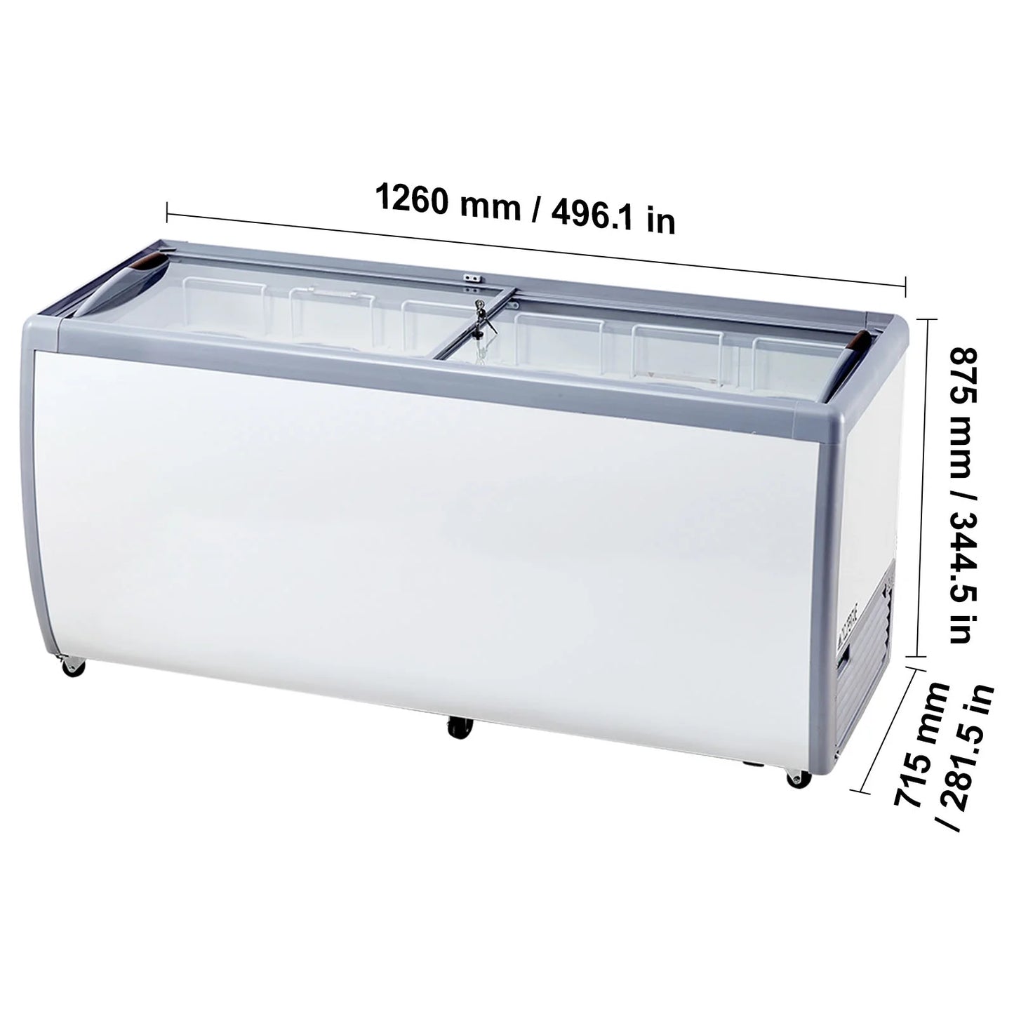 KFFKFF Professional Ice Cream Showcase, 20 Cu.ft Storage Freezer, Portable Transparent Lid Deep Freezer, Diner Sorbet Serving Cabinet with 12 Spacious Tubs,Dual Slide Glass Doors,Secure Casters,White