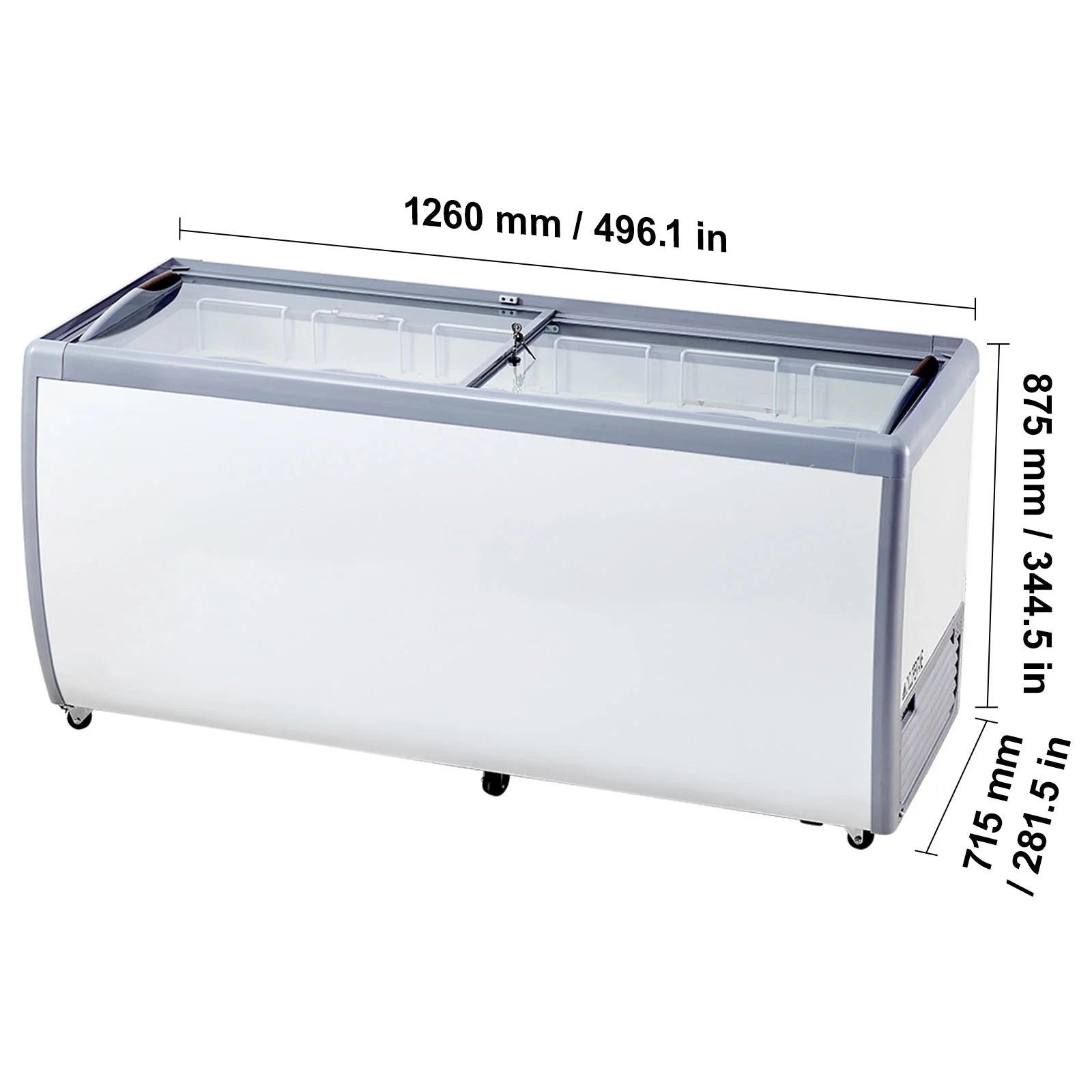 KFFKFF Professional Ice Cream Showcase, 20 Cu.ft Storage Freezer, Portable Transparent Lid Deep Freezer, Diner Sorbet Serving Cabinet with 12 Spacious Tubs,Dual Slide Glass Doors,Secure Casters,White