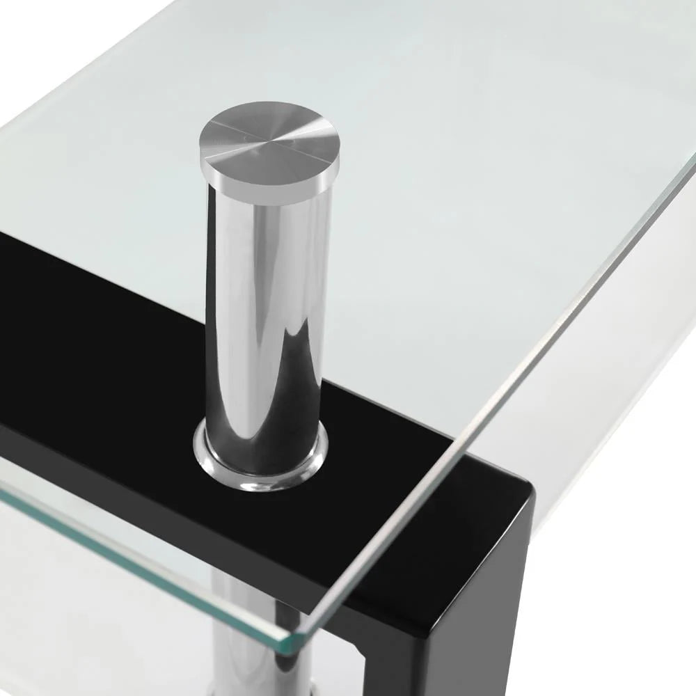 Ktaxon Rectangular Glass Coffee Table Shelf Wood Living Room Furniture Chrome Base,Black