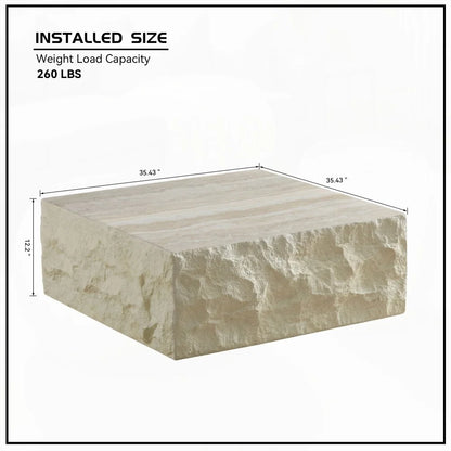 Fiberglass Square Coffee Table for Living Room, Imitation Stone Tabletop, No Assembly