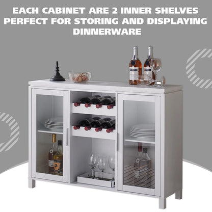 Kings Brand Furniture - Wine Bar Storage Cabinet, Sideboard Buffet with Wine and Glass Rack for Kitchen, Living Room, Dining Room (White)