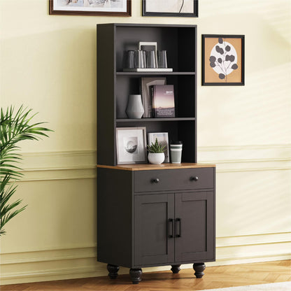 Euroco 110" Entertainment Center Wall Unit Set with Glass Display Cabinets, Adjustable Shelves & Vintage TV Stand for TVs up to 85", Farmhouse Style Media Console with Storage, Gourd Legs