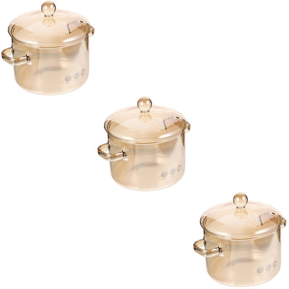 Homemaxs 3pcs High Borosilicate Glass Stockpot with Lid and Double Ear Noodle Bowl Korean Ramen Pot