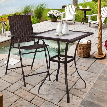 Patiojoy Patio 28.5" Square Bar Table with Umbrella Hole and Glass Top, Black
