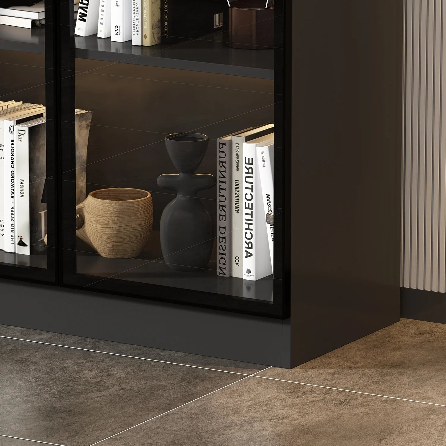 KULAGAGA Bookcases Organizer with LED Lights, Heavy Duty Display Cabinet with Glass Door for Living Room, 31.5" Wide