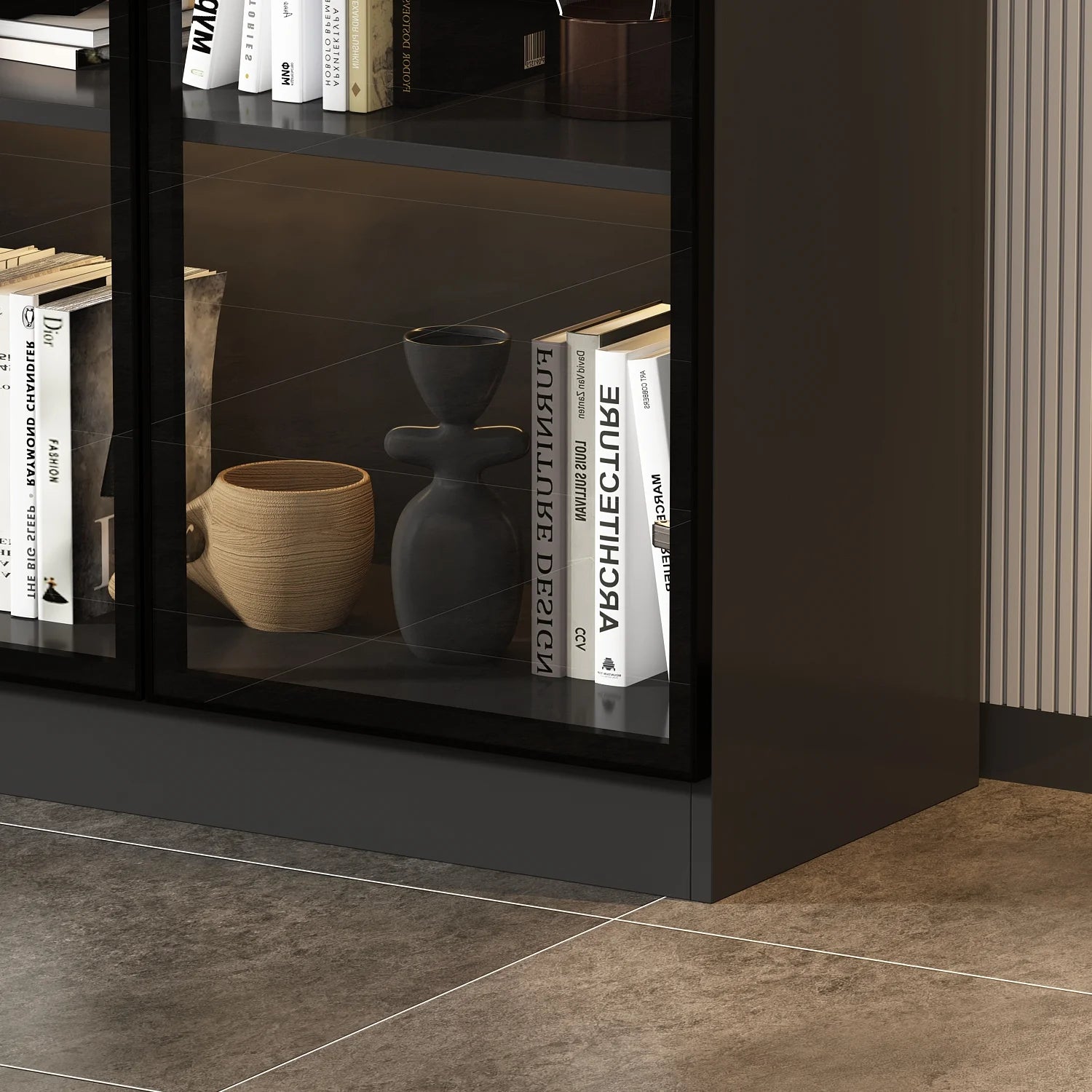 KULAGAGA Bookcases Organizer with LED Lights, Heavy Duty Display Cabinet with Glass Door for Living Room, 31.5" Wide
