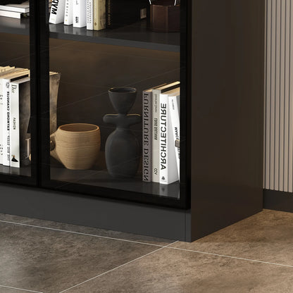 KULAGAGA Bookcases Organizer with LED Lights, Heavy Duty Display Cabinet with Glass Door for Living Room, 31.5" Wide