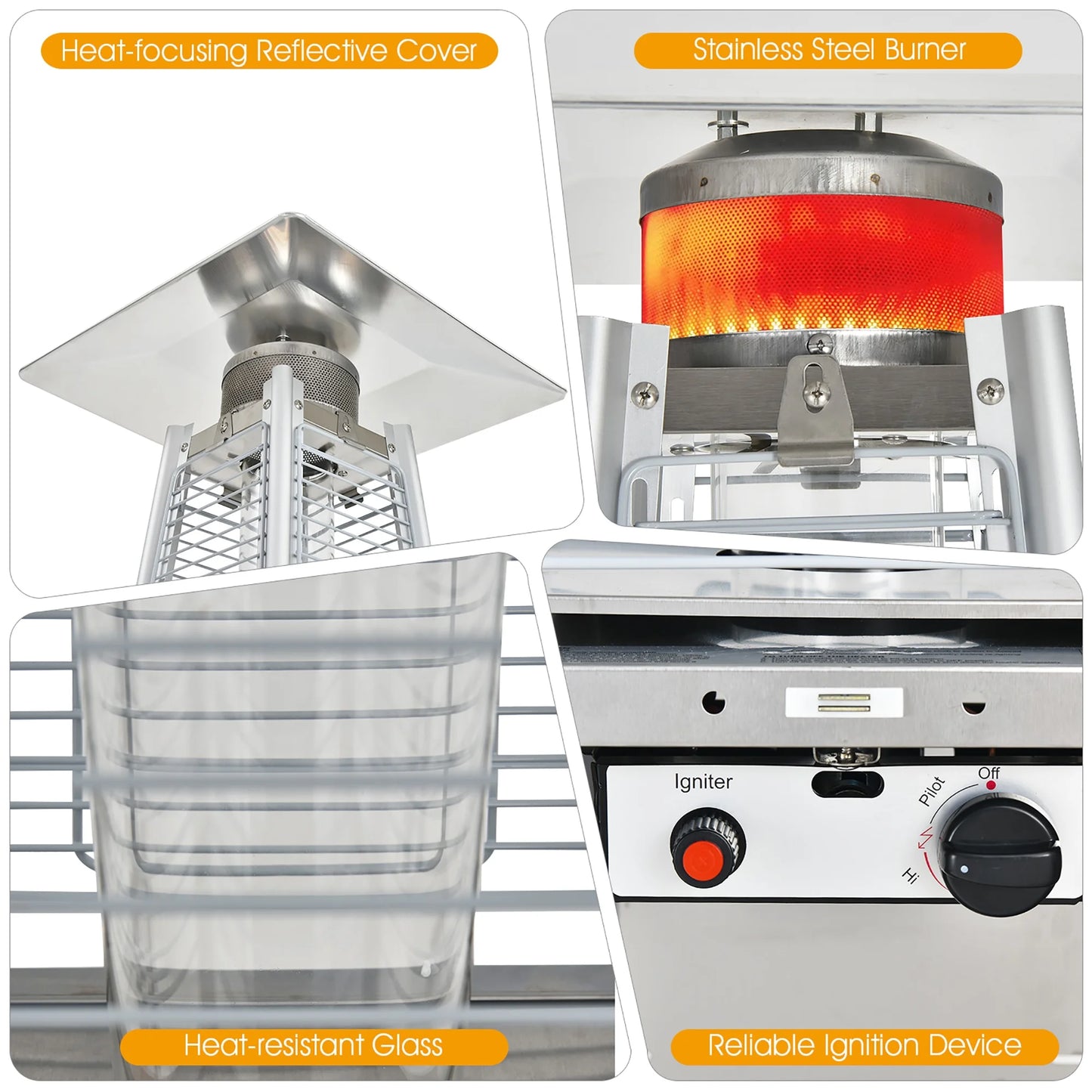 Costway 90'' Tall Pyramid Patio Heater Quartz Glass Tube Flame Heating 42000 BTU W/Wheel