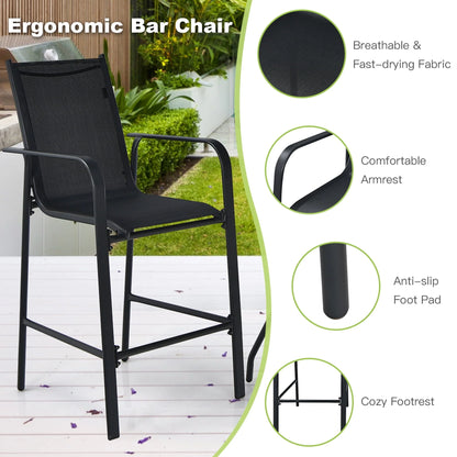 Gymax 3PCS Patio Bar Set Outdoor Bistro Set w/2 Stools & 1 Tempered Glass Table