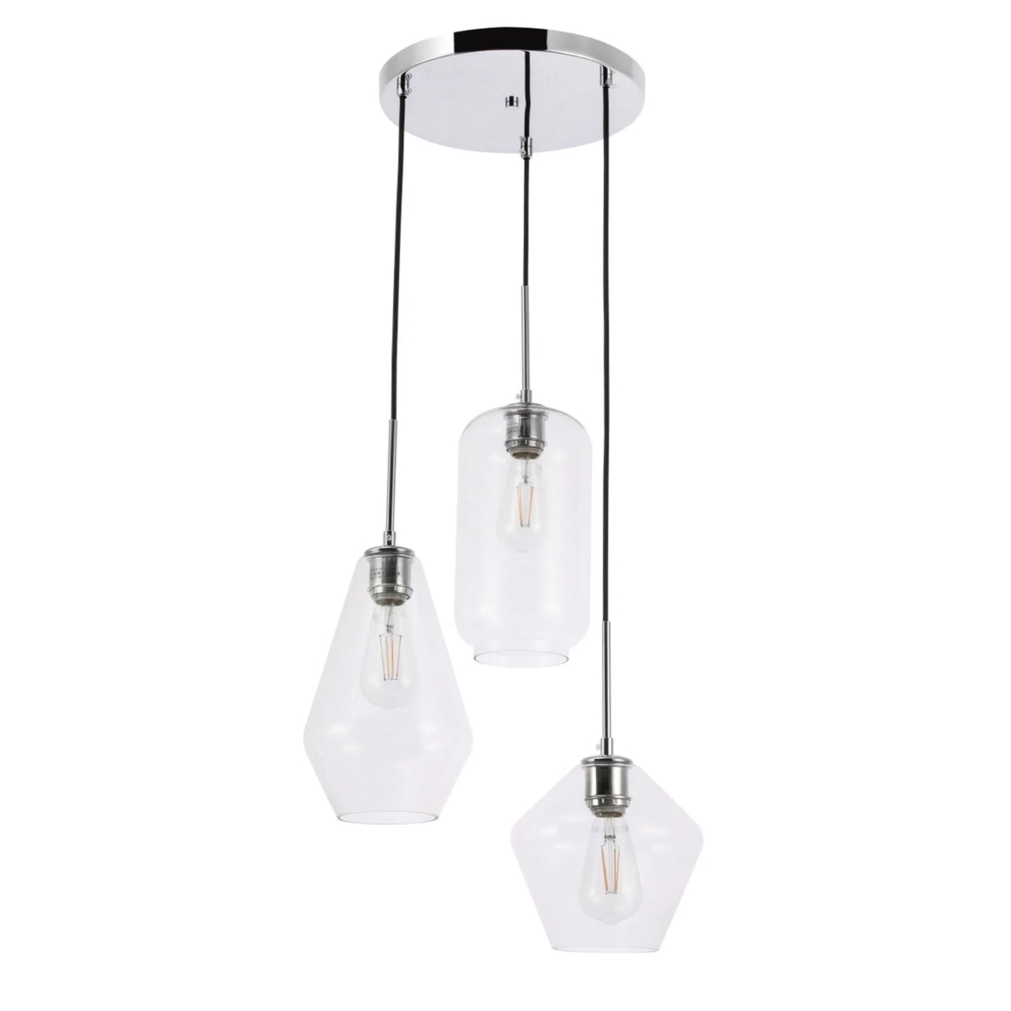 Gene 3 light Chrome and Clear glass pendant