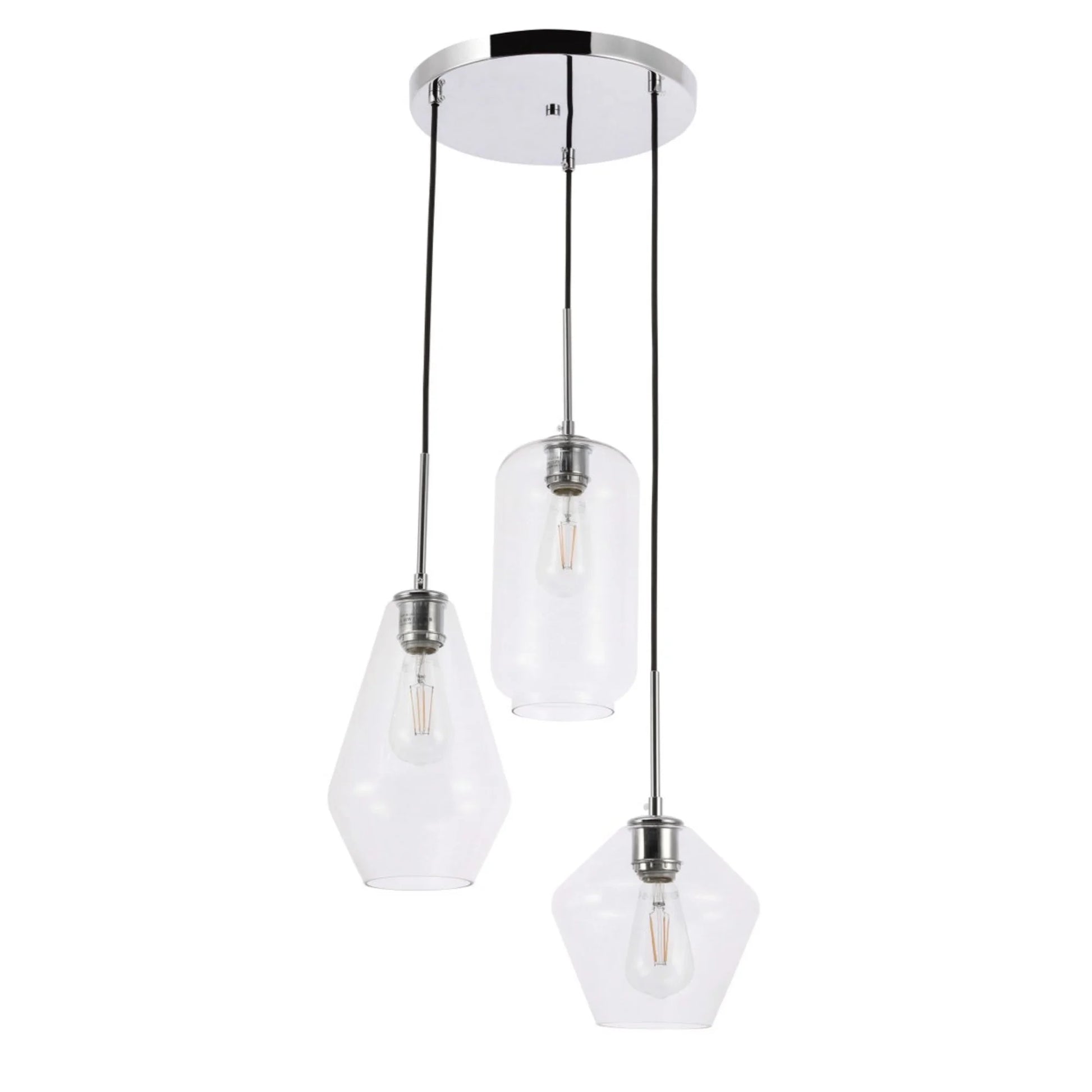 Gene 3 light Chrome and Clear glass pendant