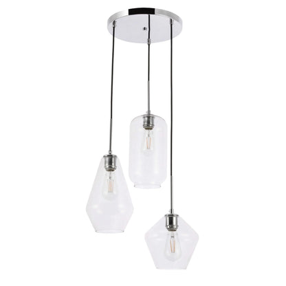 Gene 3 light Chrome and Clear glass pendant