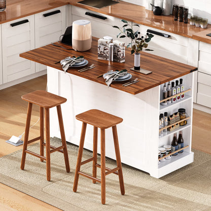 53'' Farmhouse Kitchen Island with Two Tempered Glass Cabinet Doors, Kitchen Rolling Island with Power Outlet 5 Open Side Racks and 3 Drawers,Mobile Island Table for Kitchen, Dining Room,Black
