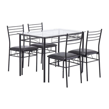 Ktaxon 5 Pcs Dining Set Glass Top Table and 4 Chairs Kitchen Room Furniture Black