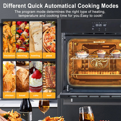 Single Wall Oven 24" Built-In Electric Ovens, 66L Capacity, 3000W, 8 Baking Modes, 3D Surround Heating With Double-Layered Glass Door, Touch Control