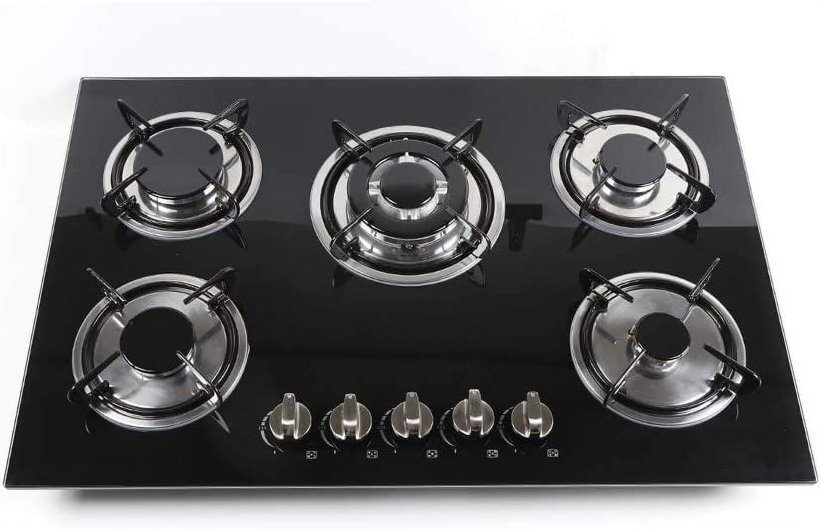 Miumaeov Gas Cooktop 30" Tempered Glass Gas Hob LPG/NG Cooktops Cooker Cooktop High Power Burners Kitchen Cooktop Black