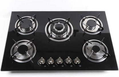 Miumaeov Gas Cooktop 30" Tempered Glass Gas Hob LPG/NG Cooktops Cooker Cooktop High Power Burners Kitchen Cooktop Black
