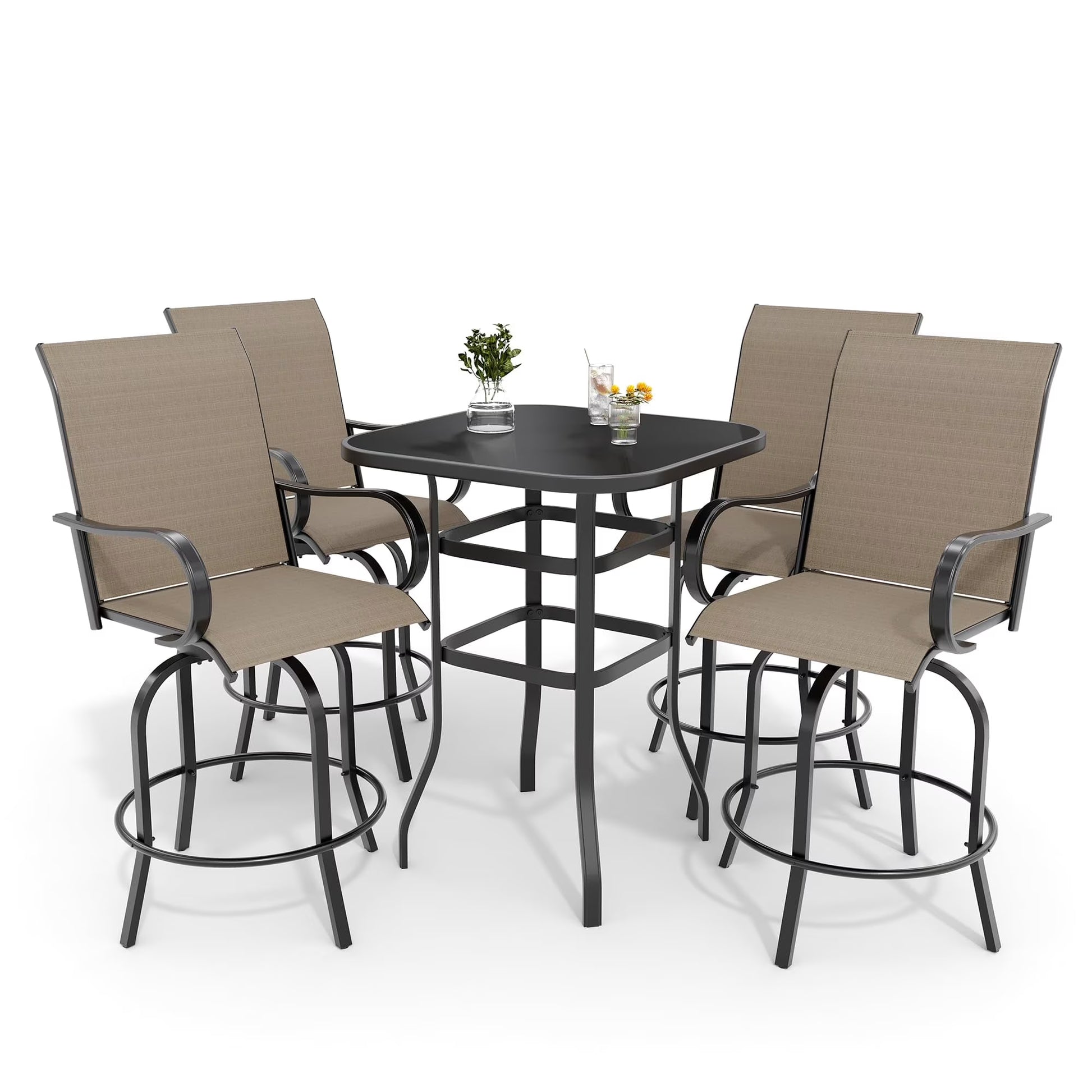 Riedhoff 3-Piece Patio Bar Set with 2 Swivel Chairs & Glass Table,All-Weather,Textile Fabric,Gold