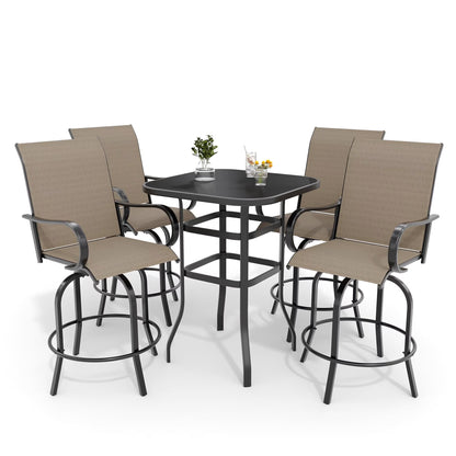 Riedhoff 3-Piece Patio Bar Set with 2 Swivel Chairs & Glass Table,All-Weather,Textile Fabric,Gold