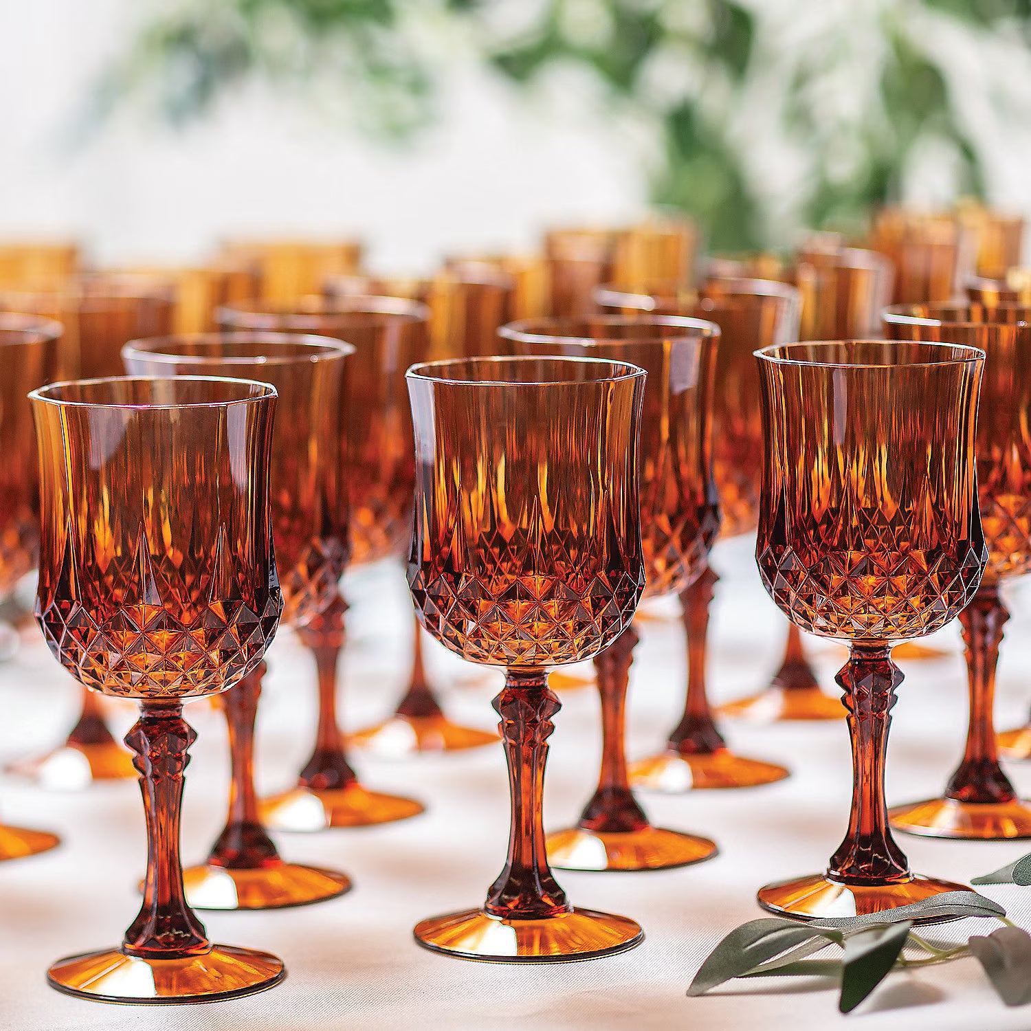 Fun Express Bulk 48 Count Amber Patterned Wine Glasses