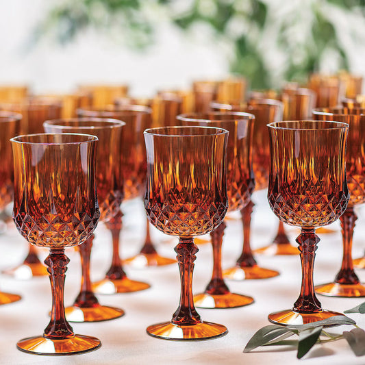 Fun Express Bulk 48 Count Amber Patterned Wine Glasses