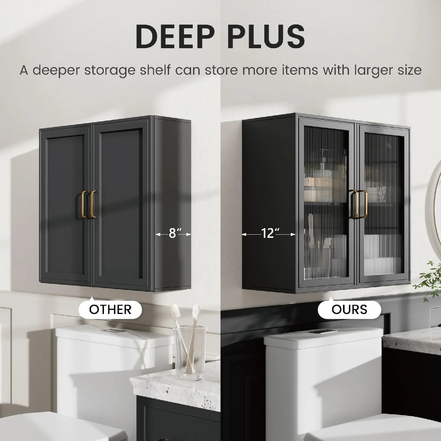 Wall Storage Cabinets - Led Upper Kitchen Laundry Wall Mounted Cabinets with Acrylic Glass 3 Doors and Shelves, 36'Wide
