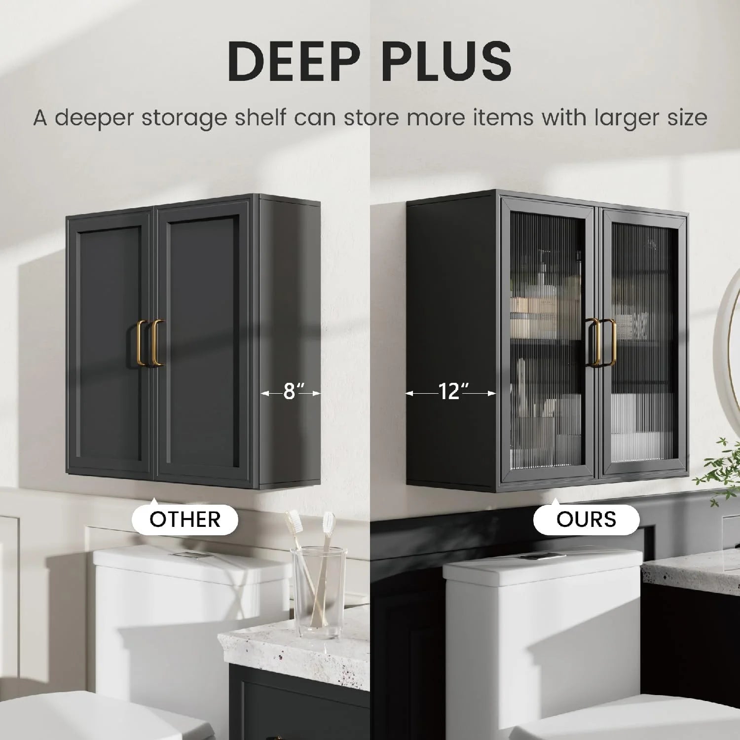 Wall Storage Cabinets - Led Upper Kitchen Laundry Wall Mounted Cabinets with Acrylic Glass 3 Doors and Shelves, 36'Wide