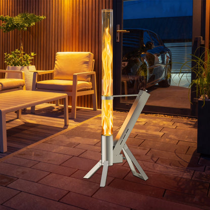 Enyopro 2 Piece Outdoor Smokeless Pellet Heater, Portable 430 Stainless Steel Glass Tube, Patio Pellet Torch with Tripod, Upgraded Ashtray, Eco-Friendly Wood Heater for Backyard, Patio, Camping